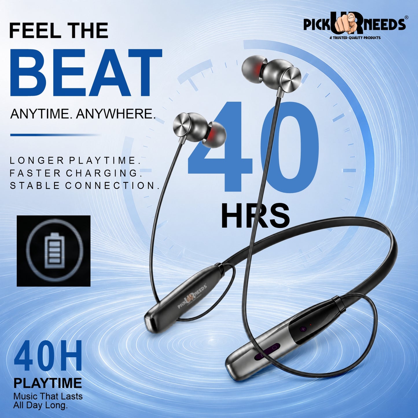 Bluetooth Wireless Neckband Earphones with Deep Bass Lightweight 40hrs Playtime