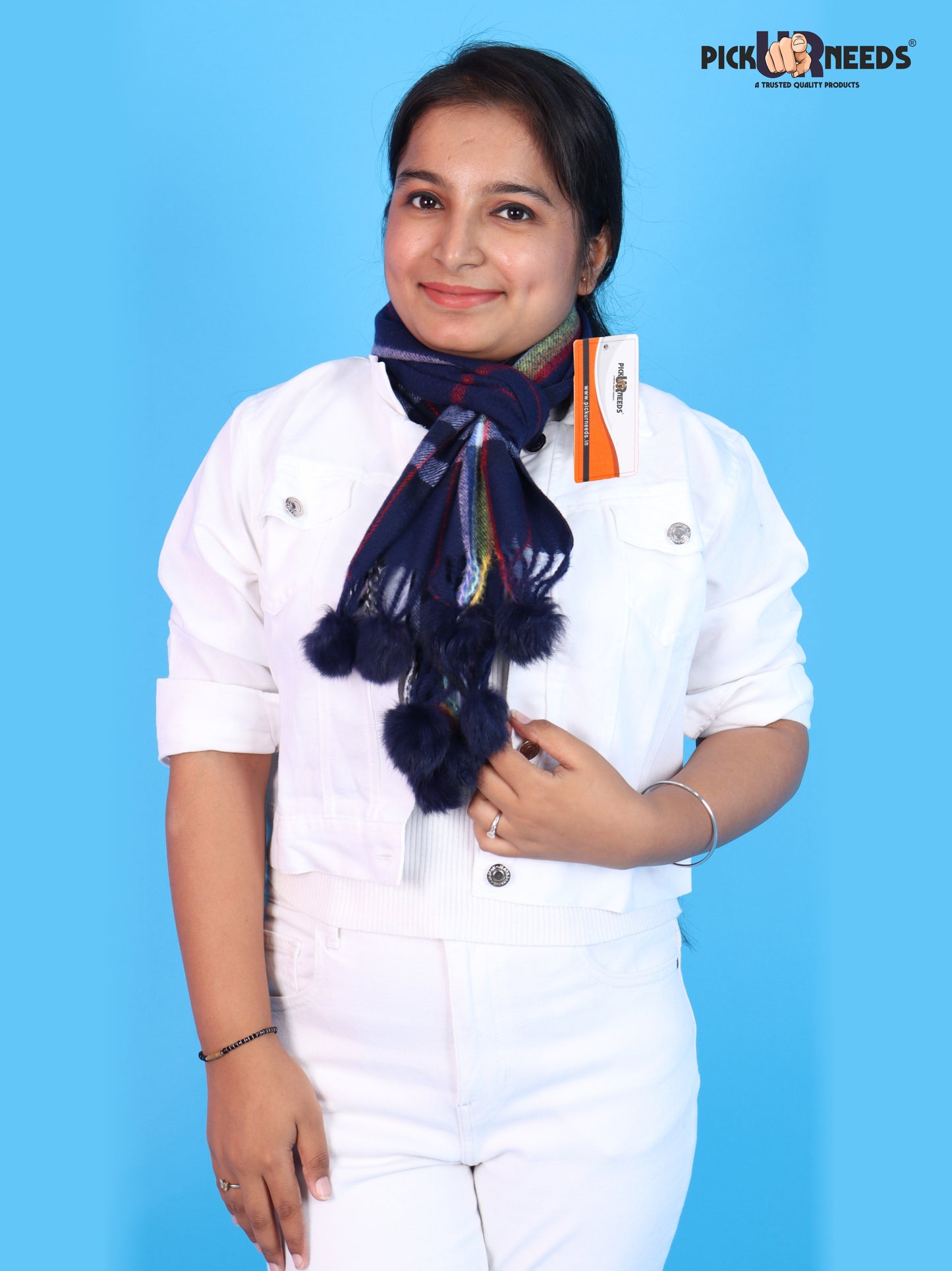 Pick Ur Needs Women’s Winter Scarf for Stylish & Comfortable Girls Wear Soft Warm Printed Muffler with Fringe & Pom Pom Detailing