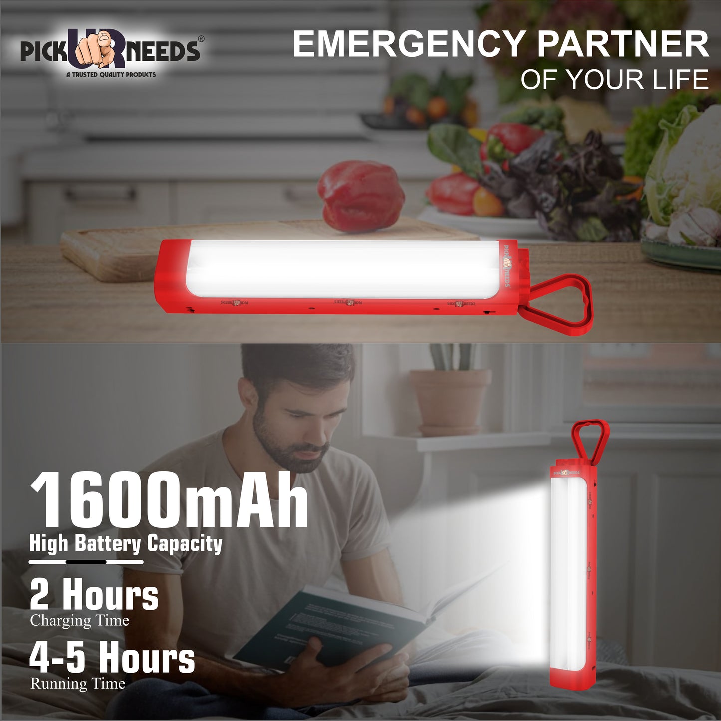 Pick Ur Needs Chargeable Emergency Light With Touch Sensor On / Off 2 High Brightness LED Tube 5 hrs Lantern Emergency Light