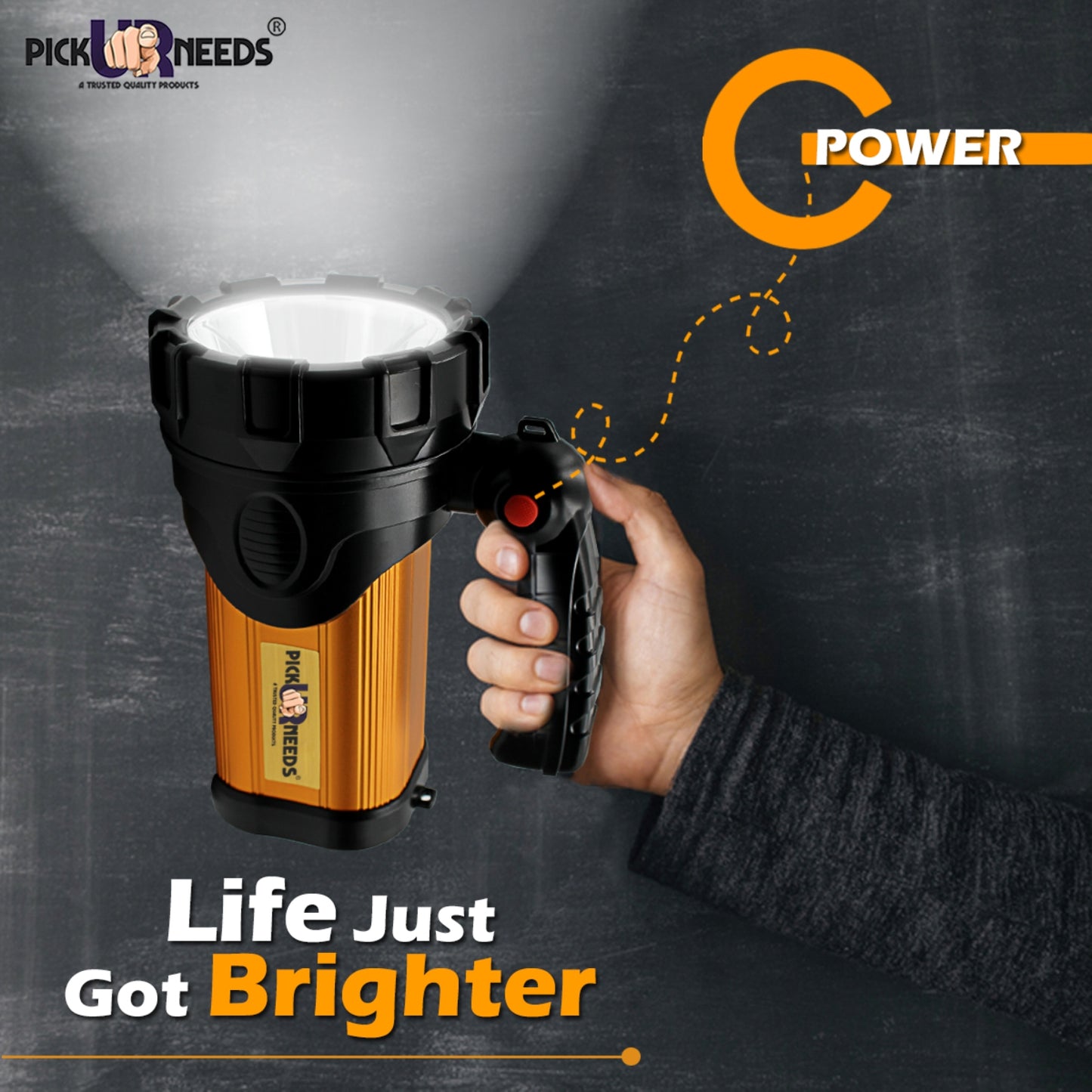 Pick Ur Needs 250W Kissan Long Range Rechargeable Emergency Search Torch | High Power LED Spotlight | 4500mAh Lithium Battery | Handheld Torch with Charger