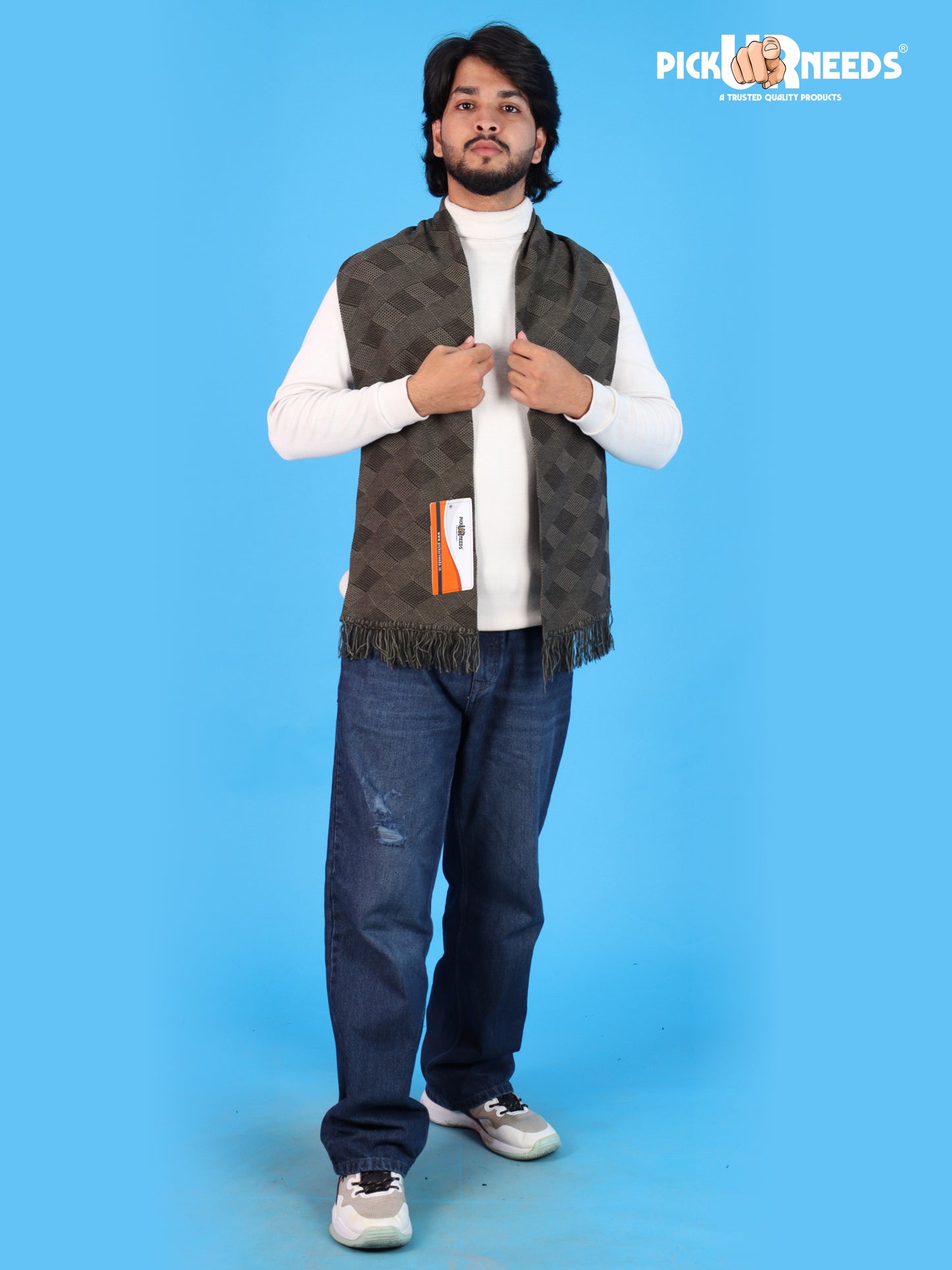 Pick Ur Needs Premium Men's Warm And Stylish Woolen Muffler Angoora With Solid Color Plain Design And Stylish Tussles Ends Muffler For Men