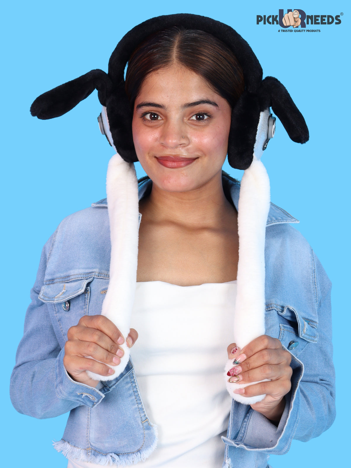 Pick Ur Needs Cute Teddy Earmuffs for Girls & Teenagers Soft Plush Winter Ear Warmers with RGB LED Teddy Face Light