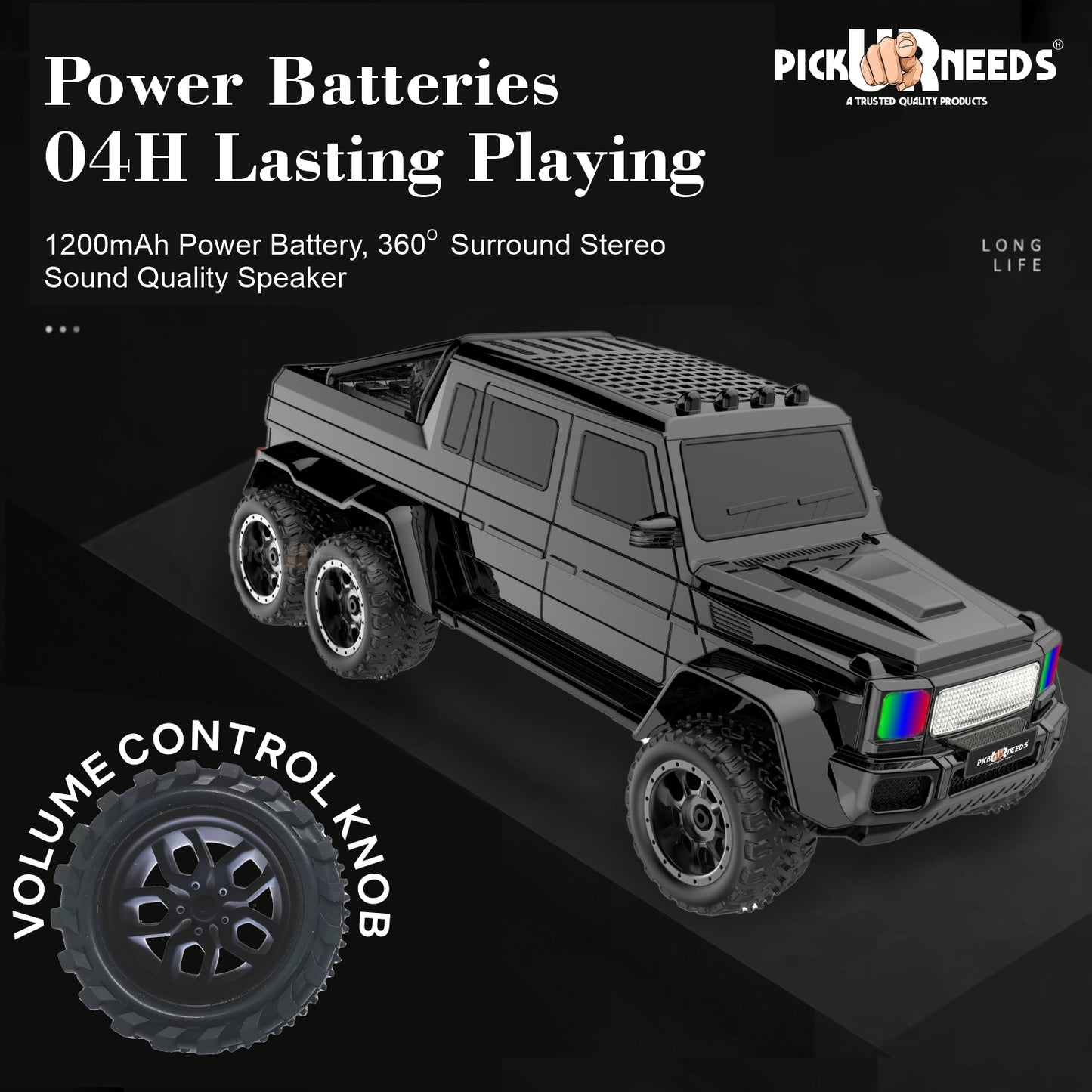 Pick Ur Needs Wireless Car Rechargeable RGB Bluetooth Speaker 12W Beat Sync Lightshow 1200mAh Battery | USB/TF/AUX/FM