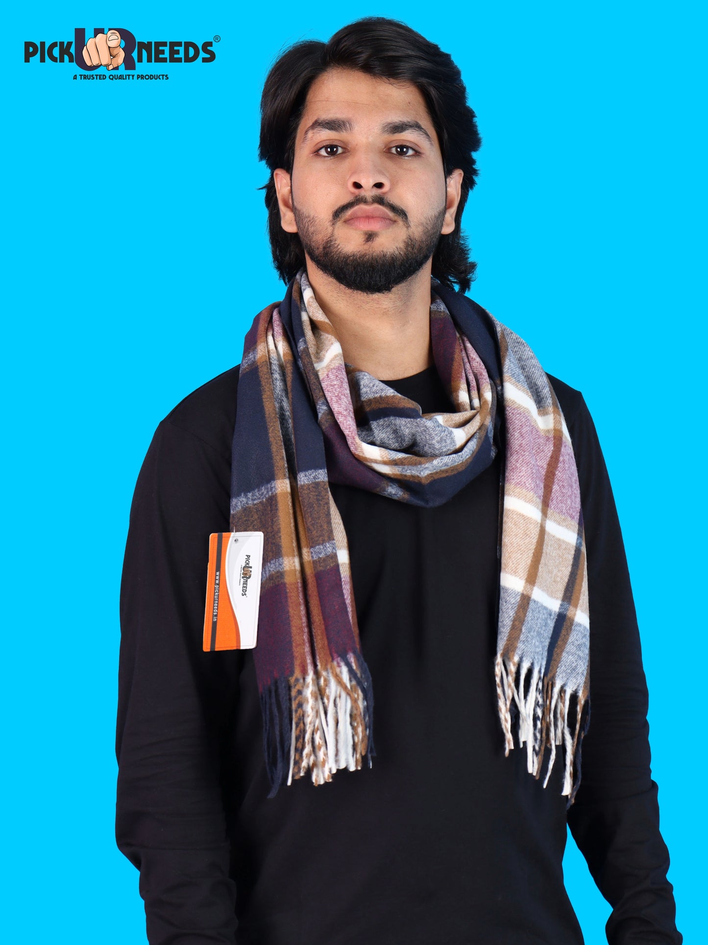 Pick Ur Needs Men’s Winter Muffler Shawl Soft Warm Checkered Scarf with Fringes  Stylish Neck Wrap for Men & Boys  Winter Wear Accessory