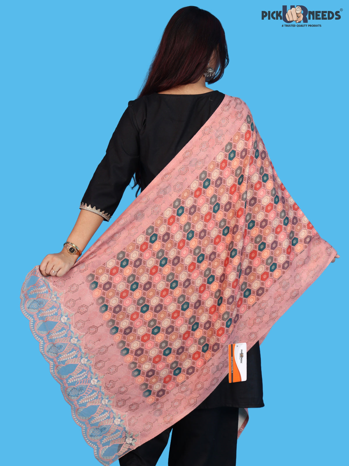 Pick Ur Needs Premium Stylish Womens & Girls Elegant Woolen Shawl Soft Warm Printed Stole with Lace Tassels