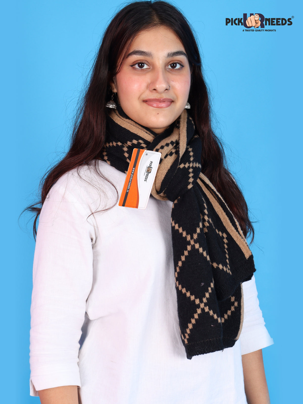 Pick Ur Needs Premium Winter Woolen Scarf for Women Designer Checkered Warm Muffler Soft, Stylish & Cozy Cold Weather Wrap