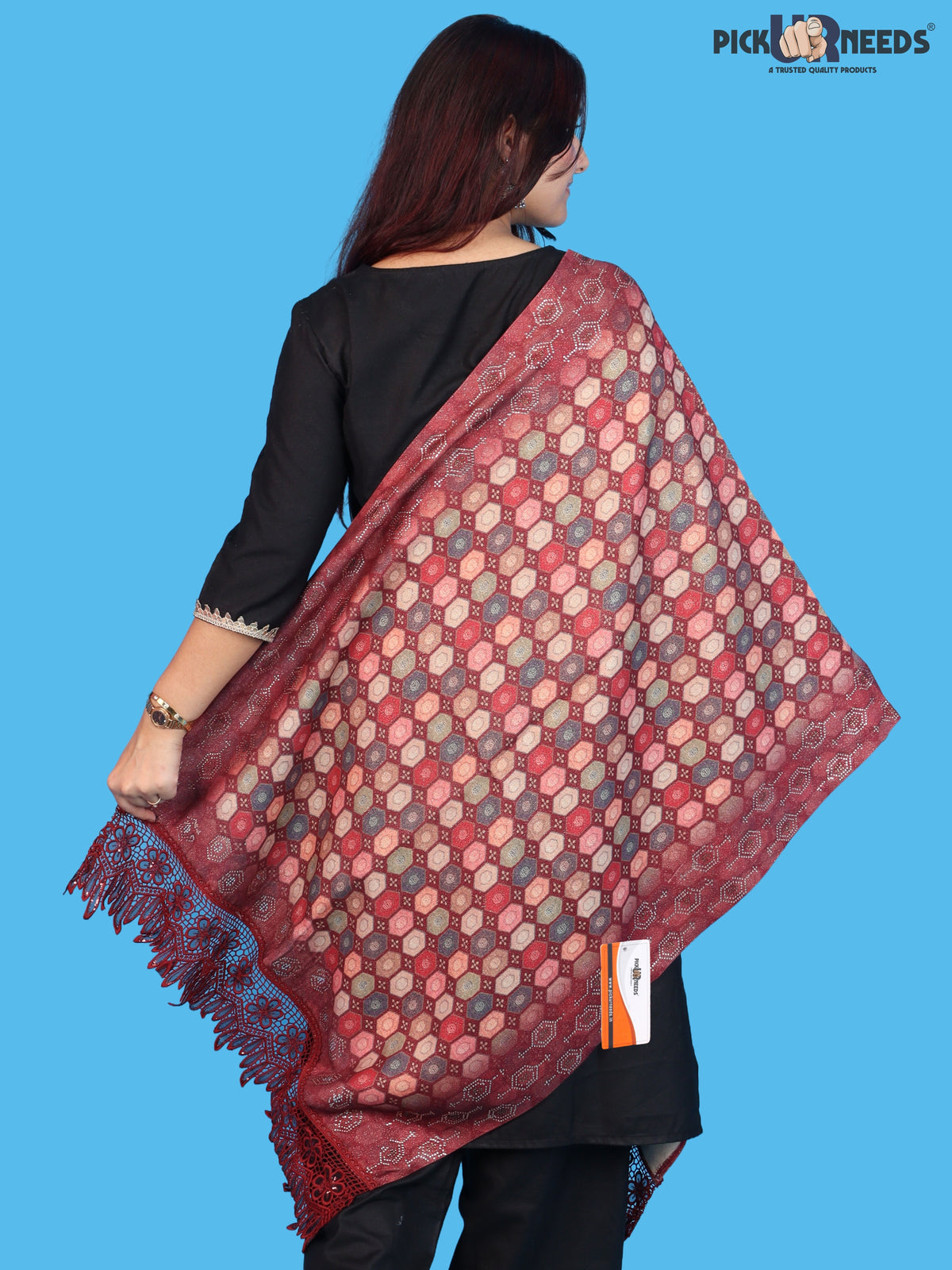 Pick Ur Needs Premium Stylish Womens & Girls Elegant Woolen Shawl Soft Warm Printed Stole with Lace Tassels