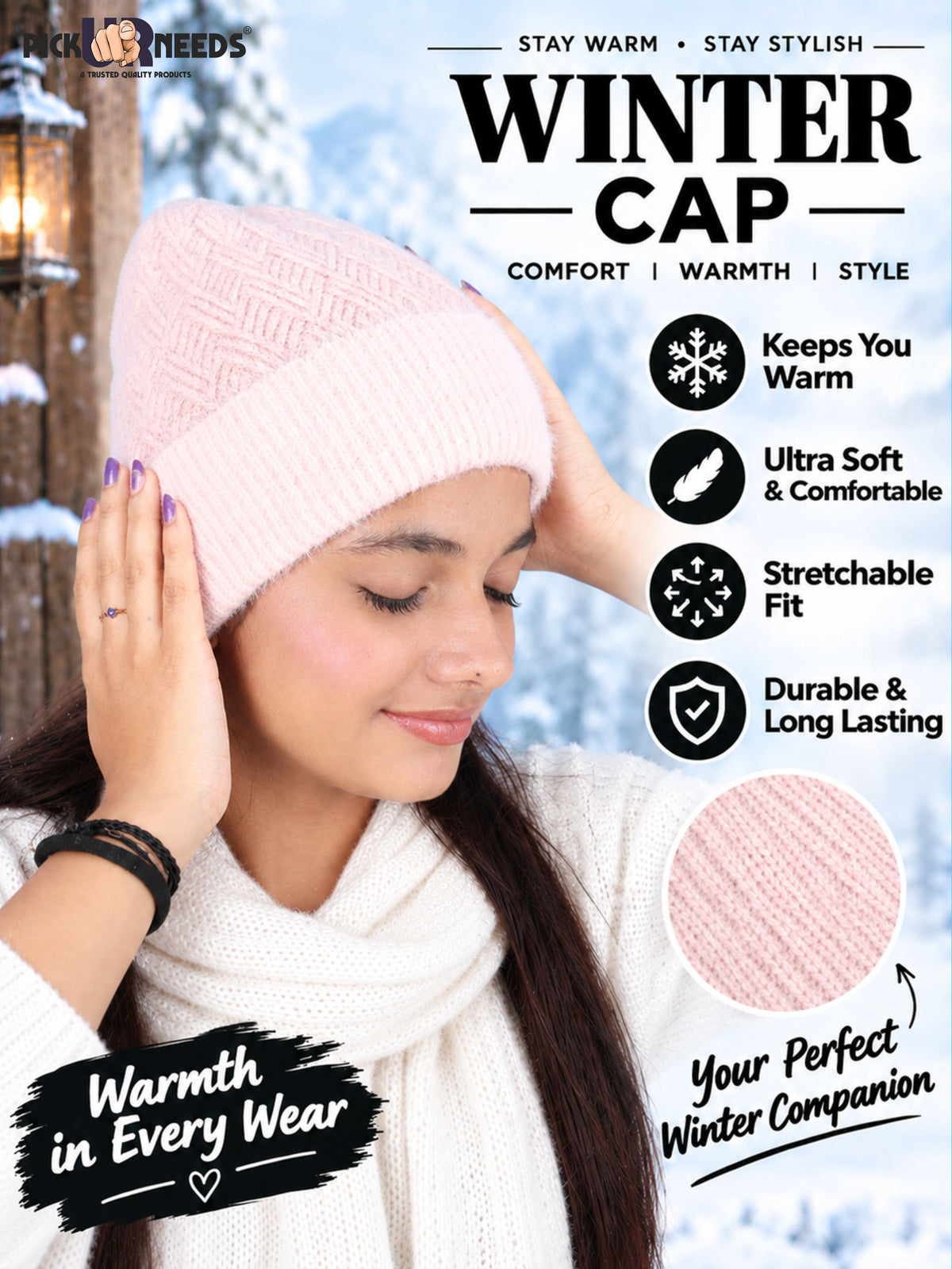 Pick Ur Needs Women & Girls Winter Beanie Cap Cozy & Soft Knitted Warm Hat with Stretchable Fit
