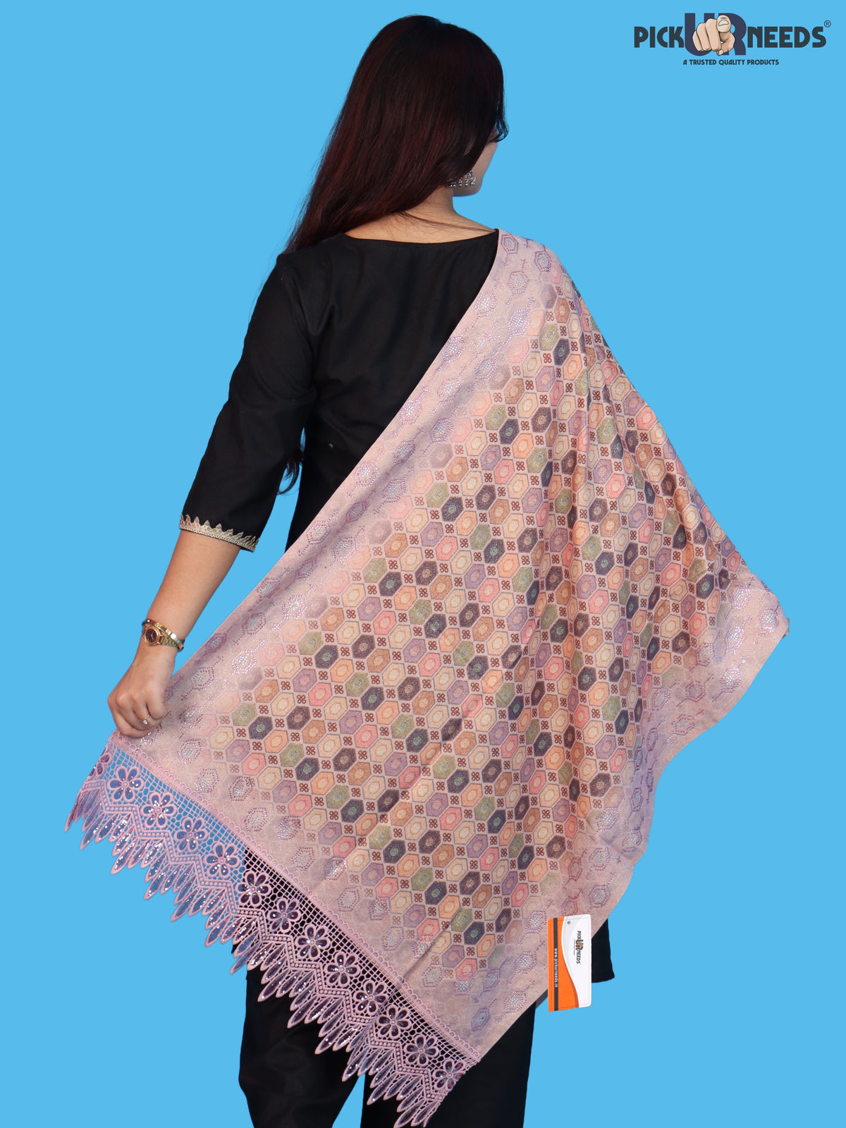 Pick Ur Needs Premium Stylish Womens & Girls Elegant Woolen Shawl Soft Warm Printed Stole with Lace Tassels