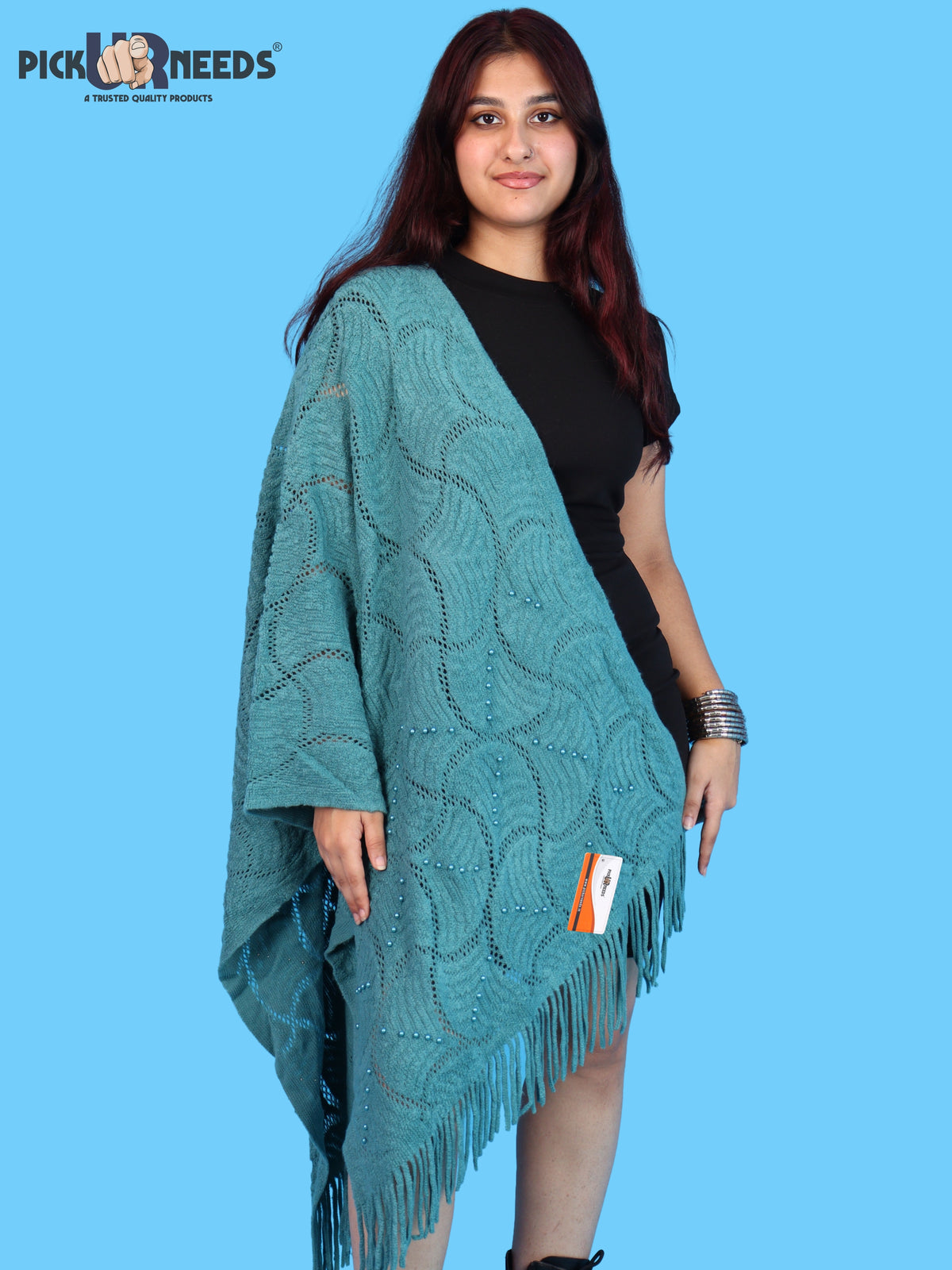 Pick Ur Needs Women & Girls Winter Warm Woolen Muffler with Pearl Work & Fringes – Soft Stylish Wrap