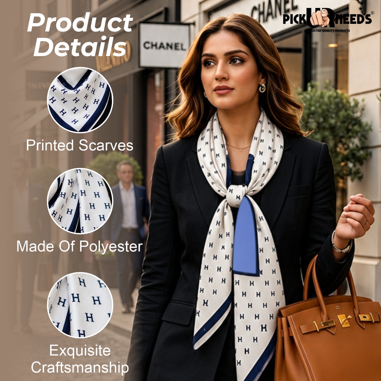 Pick Ur Needs Elegant Womens Premium Printed Satin Silk Feel Square Neck & Head Girls Scarf