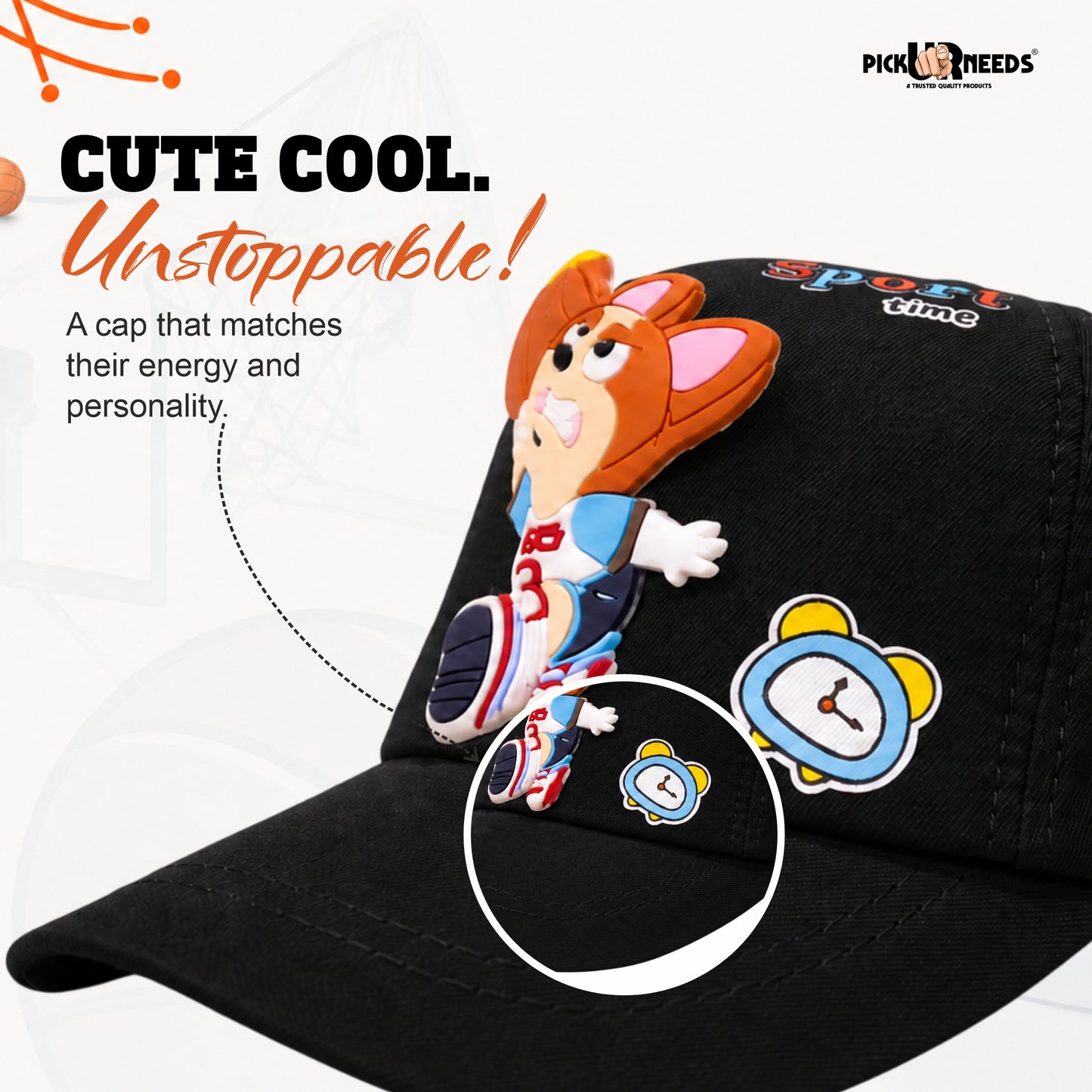 Pick Ur Needs Basketball Cartoon Baseball Cap with 3D Basketball Character Patch Adjustable Sports Hat for Boys & Girls
