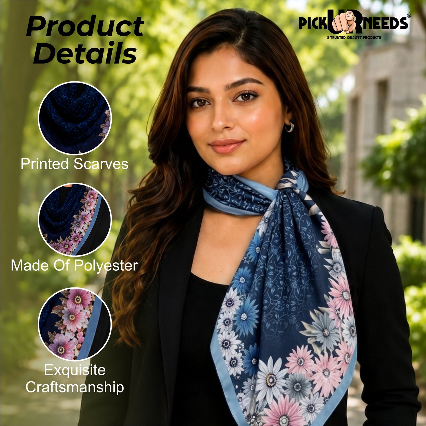 Pick Ur Needs Premium Summer Satin Silk Floral Printed Scarf for Womens & Girls Neck, Head, Shoulder Wrap Stole