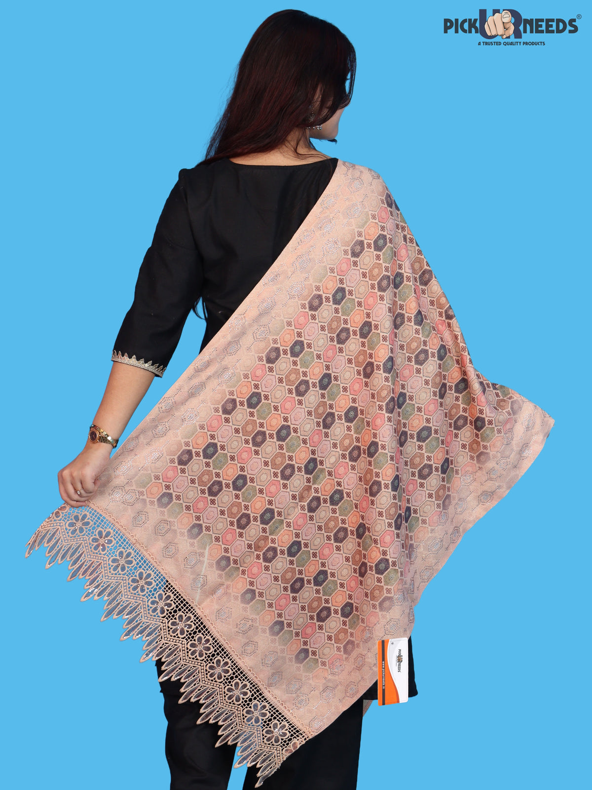 Pick Ur Needs Premium Stylish Womens & Girls Elegant Woolen Shawl Soft Warm Printed Stole with Lace Tassels