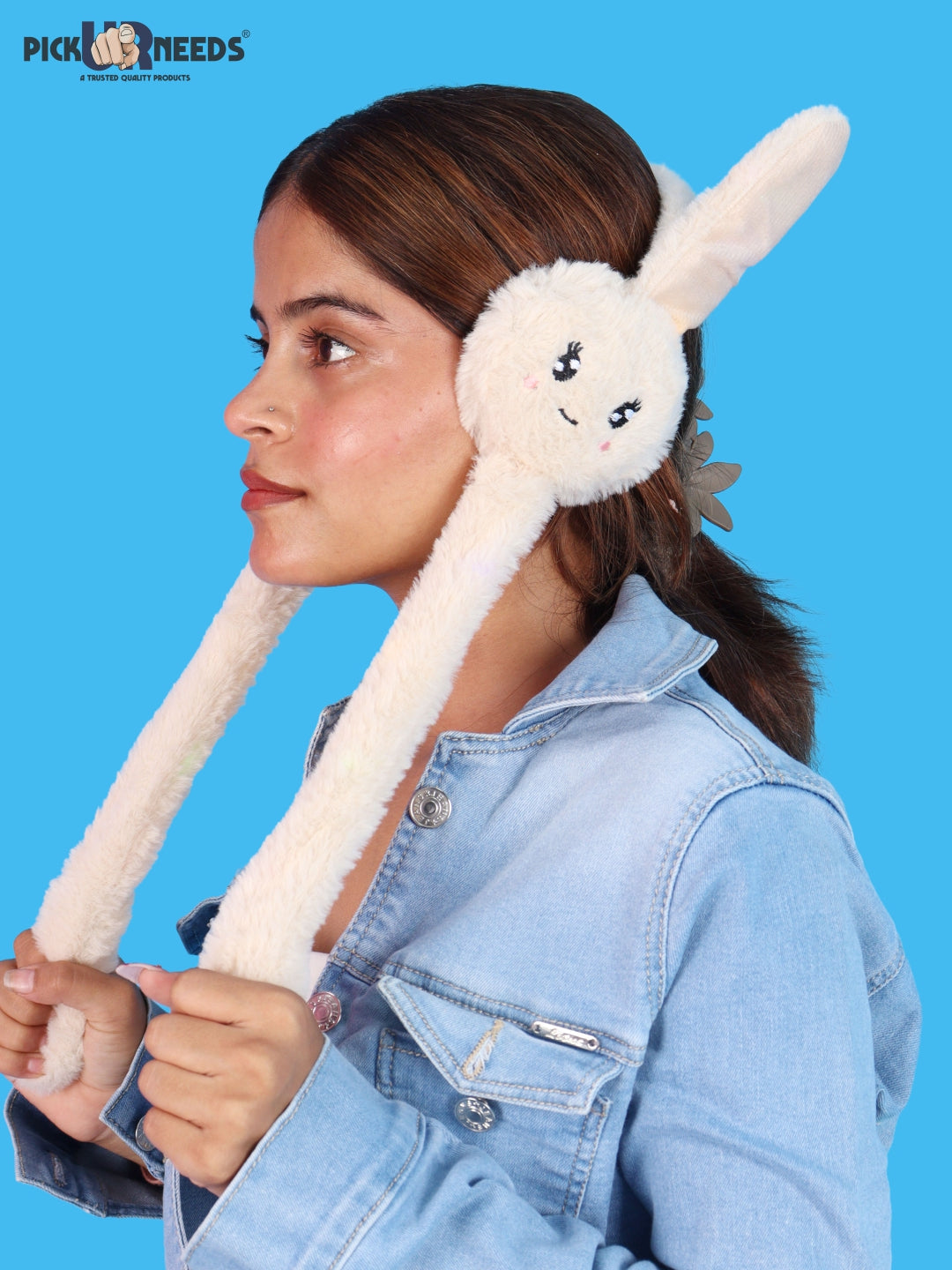 Pick Ur Needs Plush Bunny Cute Earmuffs for Girls & Women with RGB LED Lights,Ultra Soft Warm Winter Moving Flapping Ears Muffs