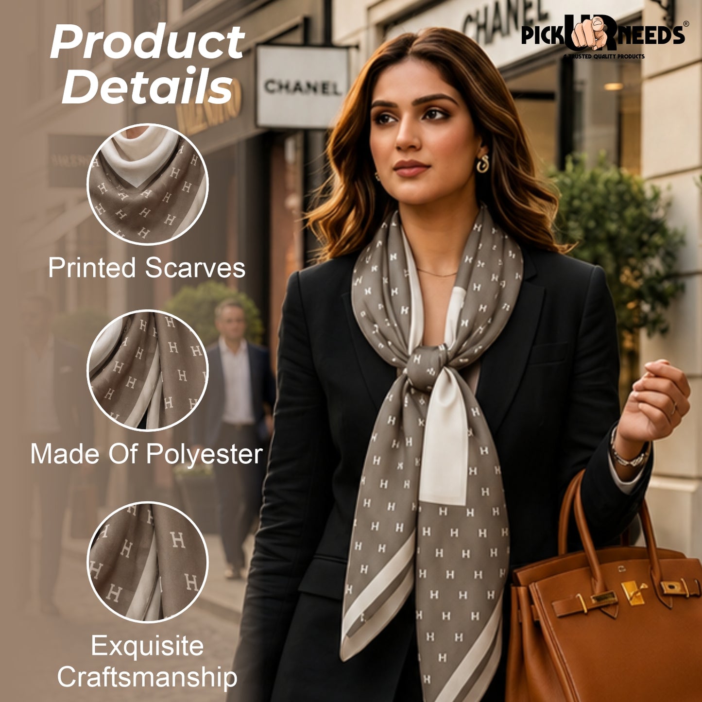 Pick Ur Needs Elegant Womens Premium Printed Satin Silk Feel Square Neck & Head Girls Scarf