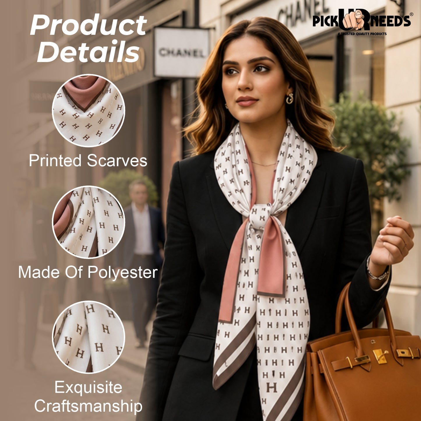 Pick Ur Needs Elegant Womens Premium Printed Satin Silk Feel Square Neck & Head Girls Scarf