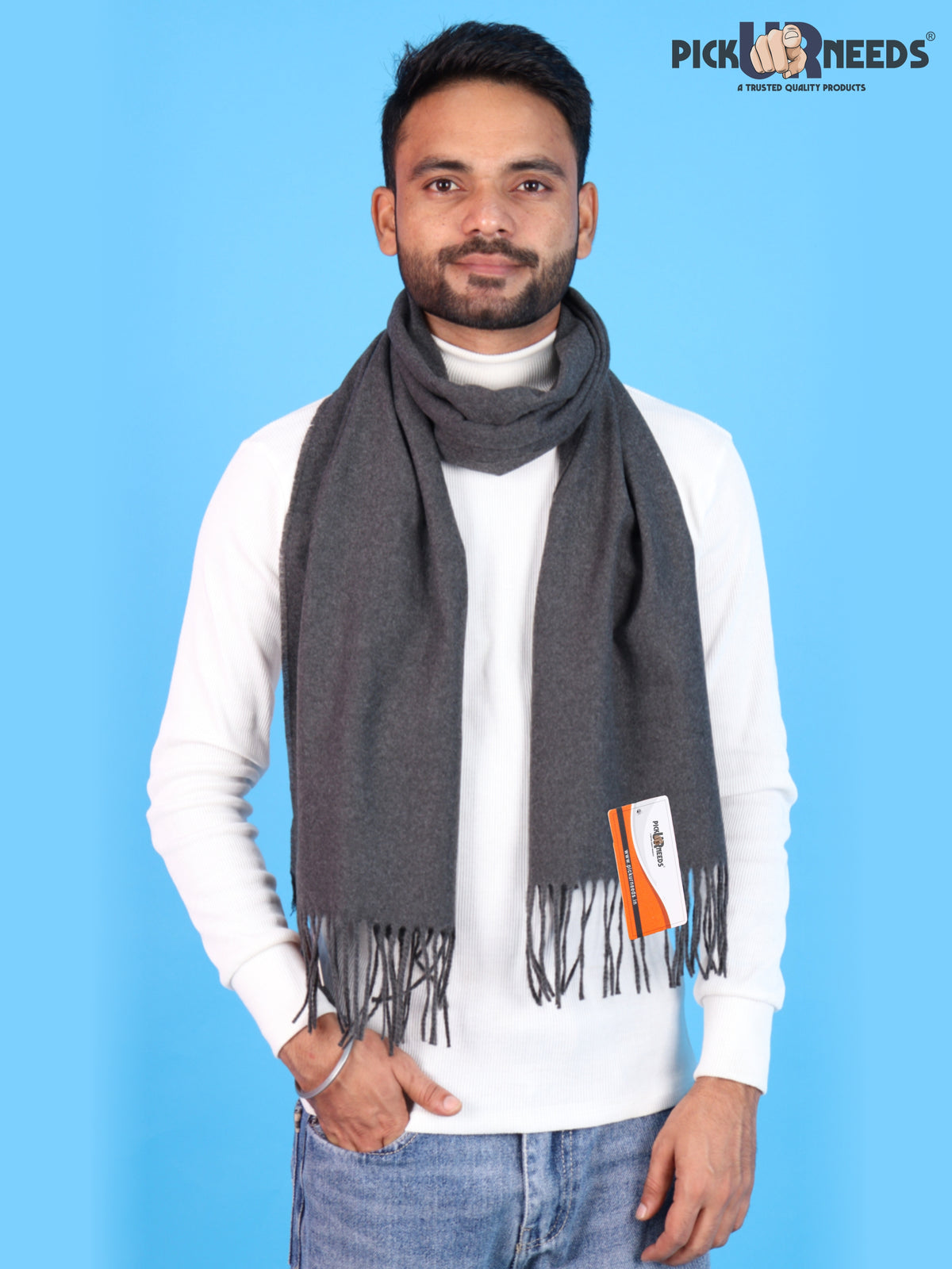 Pick Ur Needs Men’s Woolen Muffler Scarf Soft Warm Boys Winter Neck Wrap, Elegant Solid Style, Long Design with Decorative Fringes