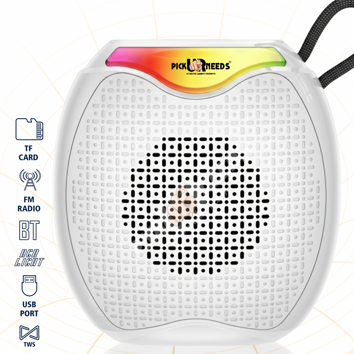 Pick Ur Needs 12W Portable Wireless Bluetooth Speaker with RGB Lights, 800mAh Battery, TWS, FM Radio, TF Card, USB 10m Wireless Transmission