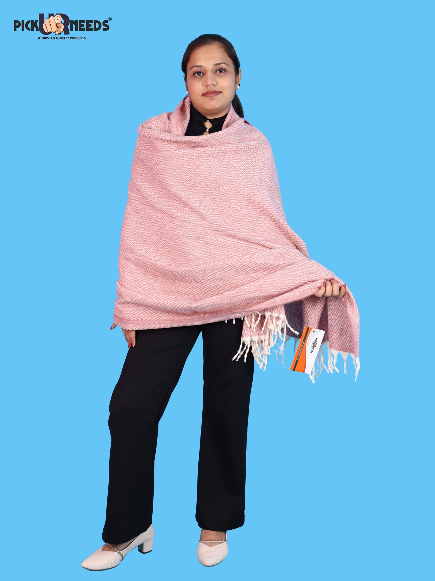 Pick Ur Needs Women’s Winter Muffler Shawl Soft & Warm Knitted Herringbone Wrap with Elegant Fringe Stole For Girls
