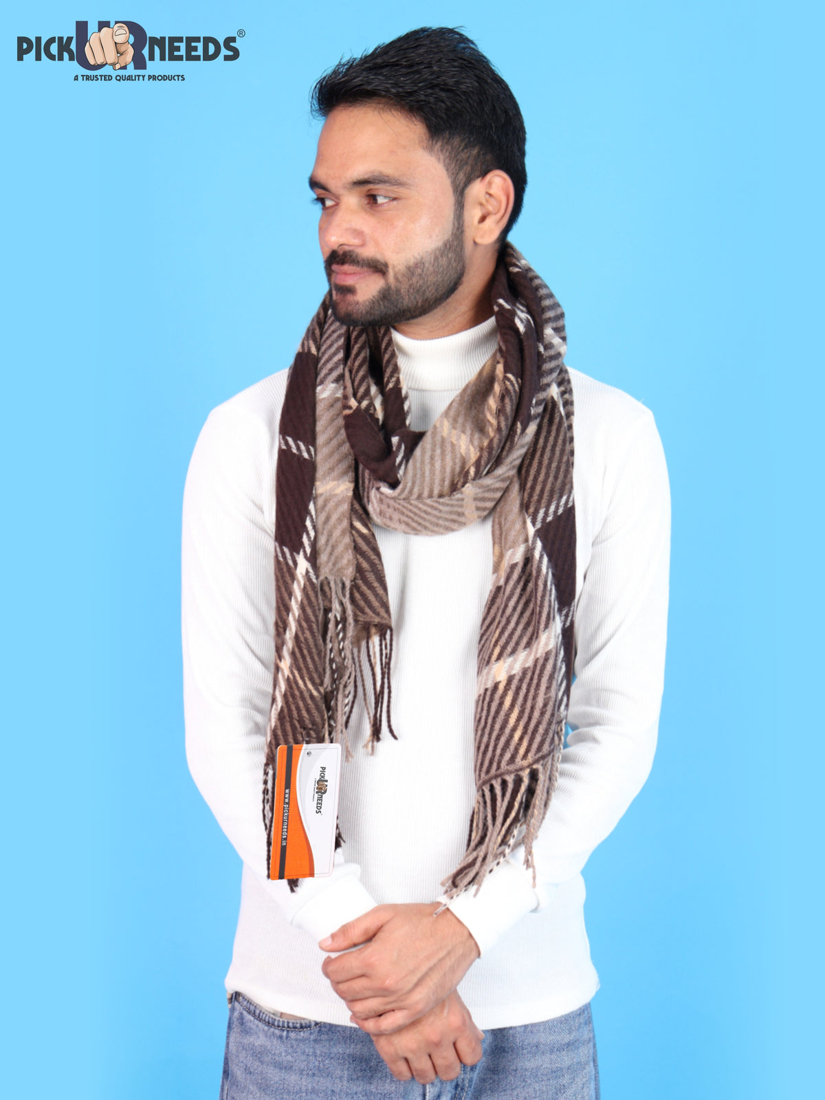 Pick Ur Needs Premium Winter Shawl & Muffler for Men & Boys | Soft Warm Checkered Pattern Woolen Style Stole Stylish Long Scarf with Fringed Ends Comfortable Neck Wrap for Winter Wear