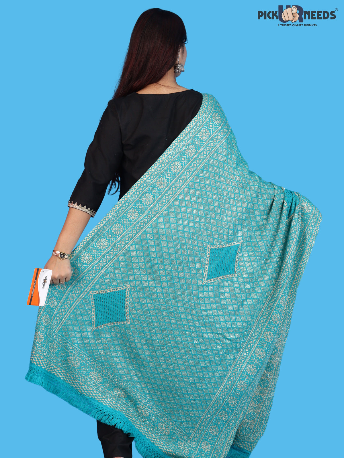 Pick Ur Needs Women & Girls Designer Shawl Stole with Elegant Woven Floral & Geometric Pattern, Soft Warm Winter Wrap with Fringed Border, Stylish Shoulder Scarf for Ladies