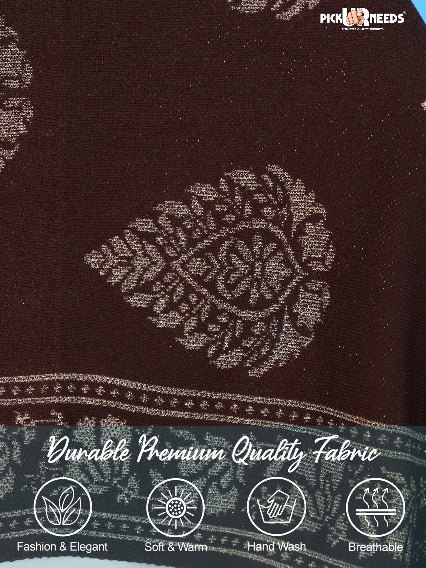 Pick Ur Needs Womens & Girls Soft Knitted Winter Shawl with Elegant Floral & Geometric Pattern, Warm Lightweight Stylish Stole For Ladies