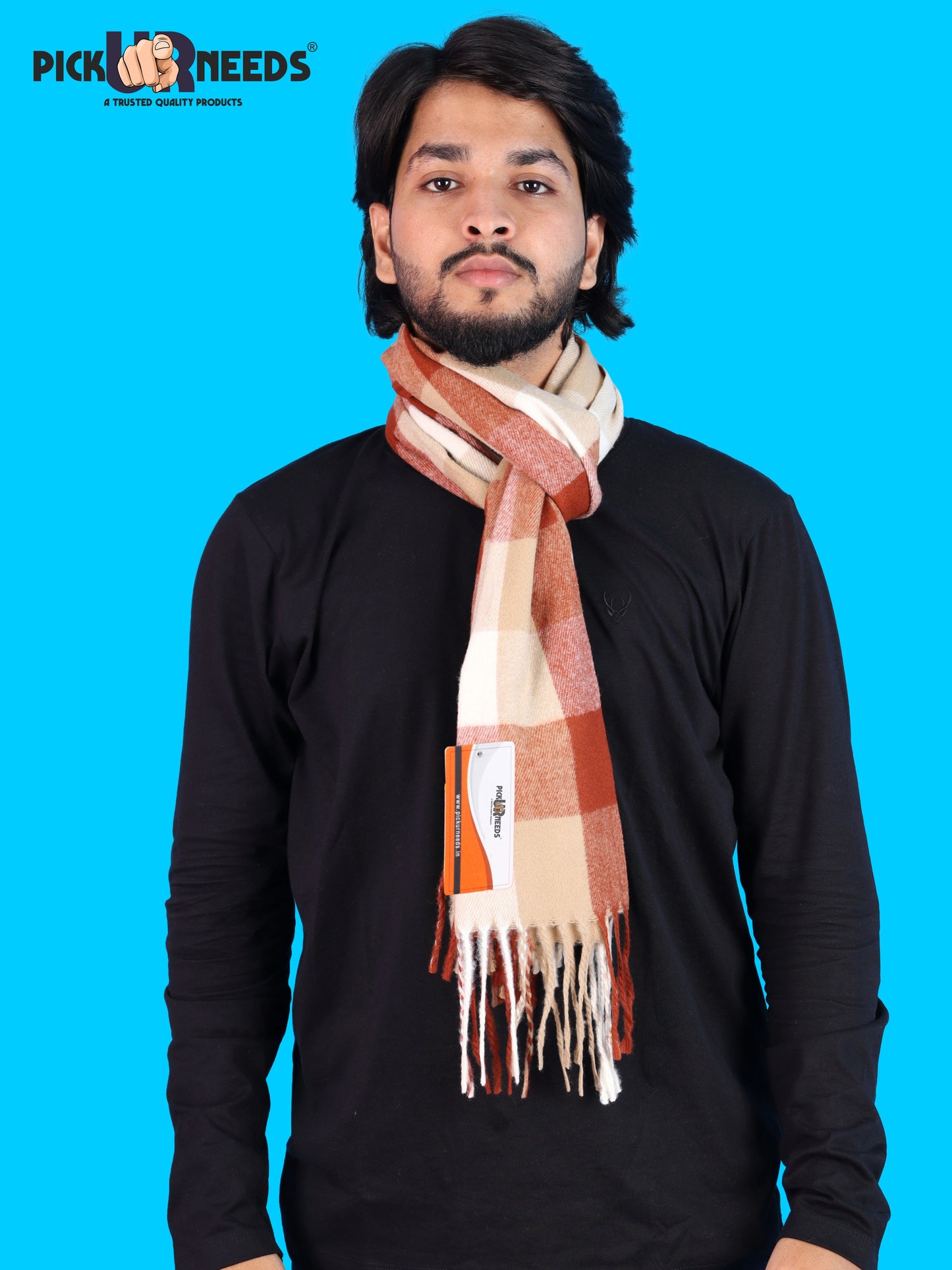 Pick Ur Needs Men’s Winter Muffler Shawl Soft Warm Checkered Scarf with Fringes  Stylish Neck Wrap for Men & Boys  Winter Wear Accessory