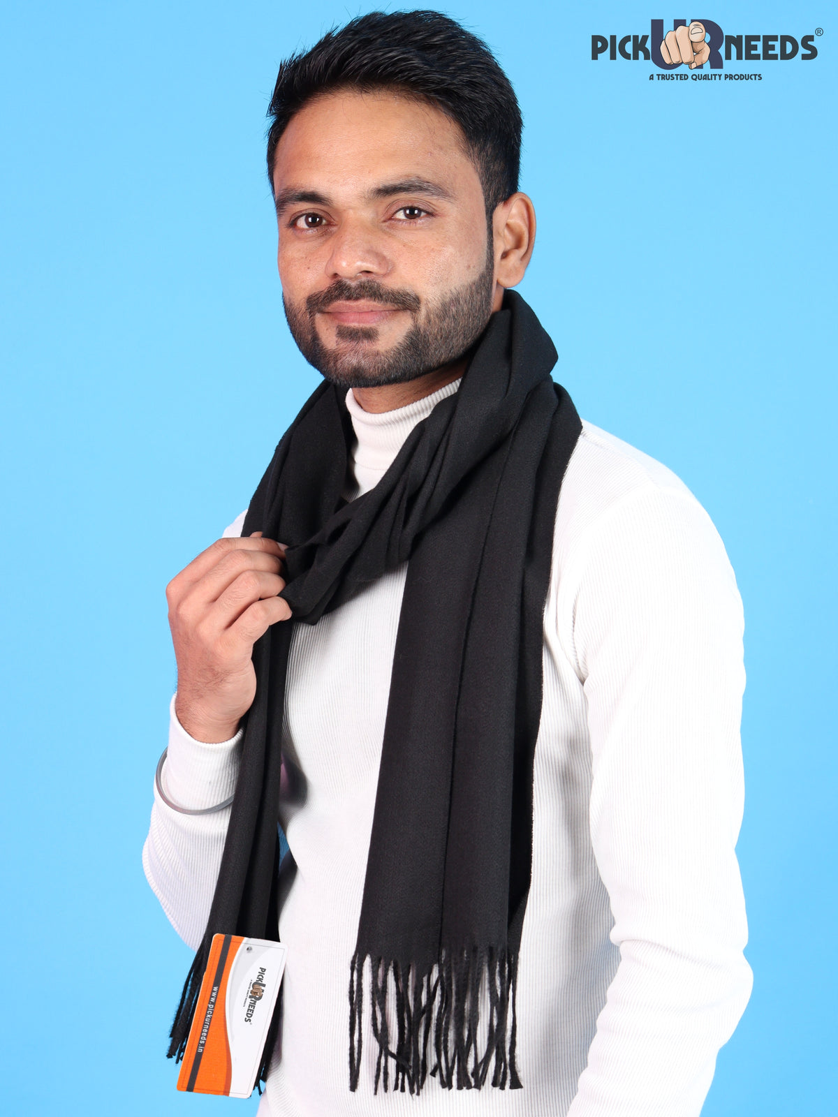 Pick Ur Needs Men’s Woolen Muffler Scarf Soft Warm Boys Winter Neck Wrap, Elegant Solid Style, Long Design with Decorative Fringes