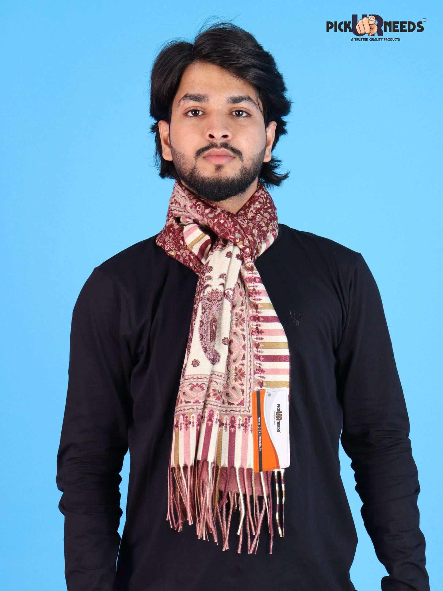 Pick Ur Needs Men’s Premium Winter Shawl Stole Stylish Paisley Print Wrap Scarf For Boys with Soft Feel & Fringed Finish