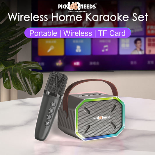 Pick Ur Needs 15W Portable Bluetooth Karaoke Speaker with Mic, 2000mAh Battery, Type-C Charging, RGB Lights, TF Card, Stereo Sound – Wireless Karaoke System (Black)