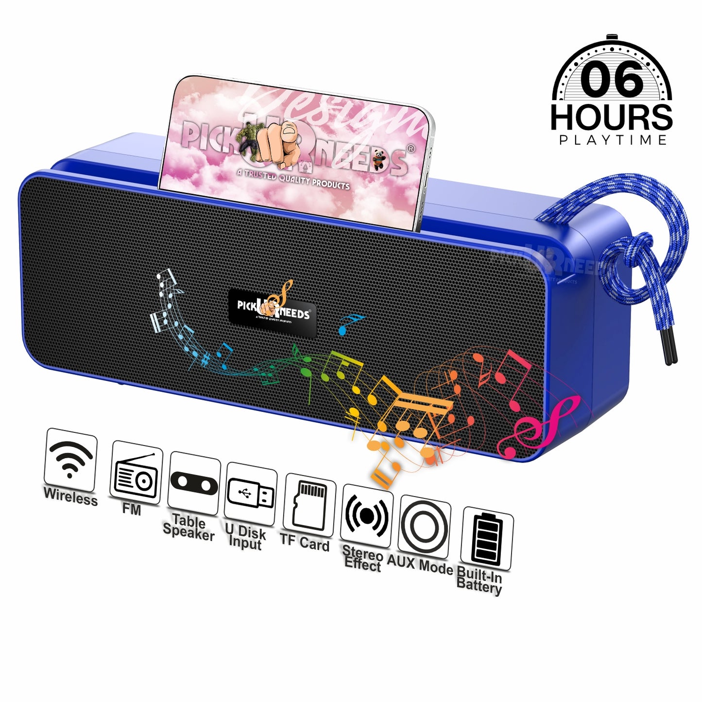 Pick Ur Needs Rechargeable Wireless 10W Bluetooth Speaker with 1800mAh Battery,FM Radio, AUX, TF Card, 6hrs Playtime