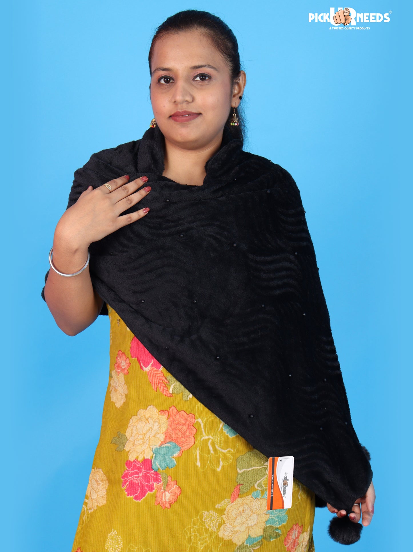 Pick Ur Needs Women’s Winter Shawl with Stylish Textured Pattern & Pom Pom Tassels Soft Warm Elegant Party, Casual & Daily Wear Girls Stole