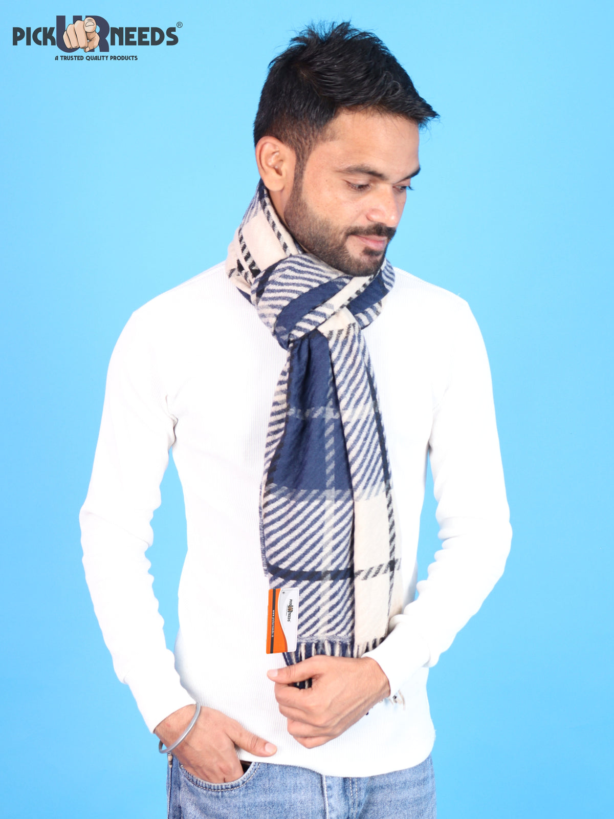 Pick Ur Needs Premium Winter Shawl & Muffler for Men & Boys | Soft Warm Checkered Pattern Woolen Style Stole Stylish Long Scarf with Fringed Ends Comfortable Neck Wrap for Winter Wear