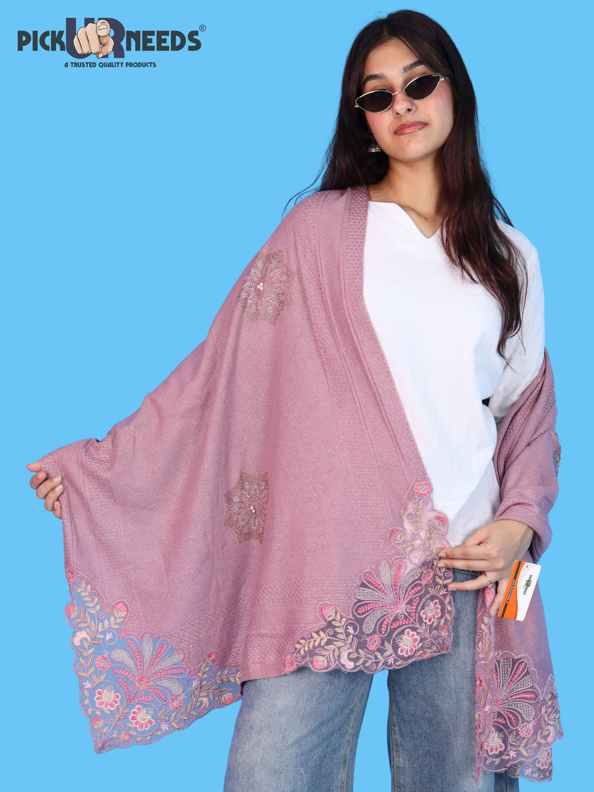 Pick Ur Needs Women & Girls Knitted Woolen Shawl Net Work Floral Border Multi-Style Poncho Shrug Wrap for Wedding Party & Special Occasions