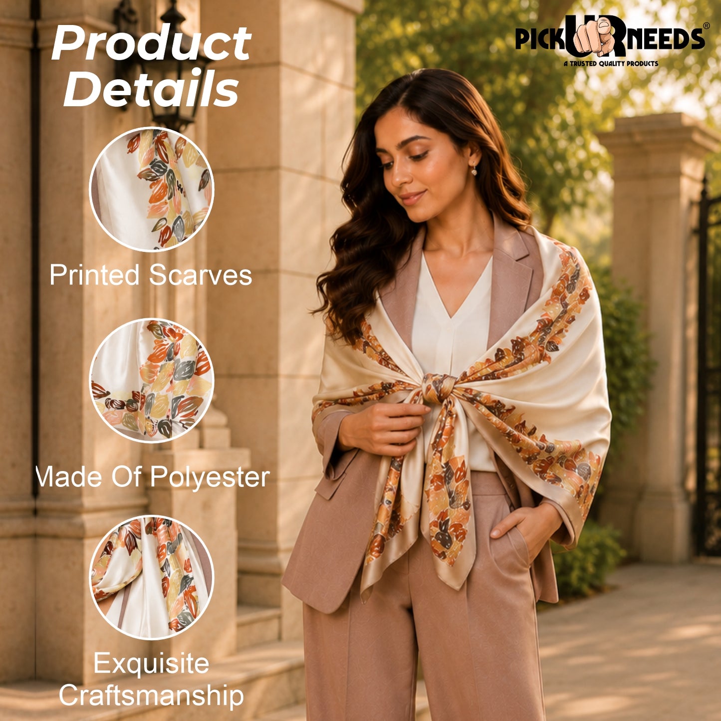 Pick Ur Needs Premium Satin Silk Feel Rectangle Scarf for Womens & Girls Floral Printed Long Fashion Stall Soft Lightweight Neck, Head & Shoulder Wrap