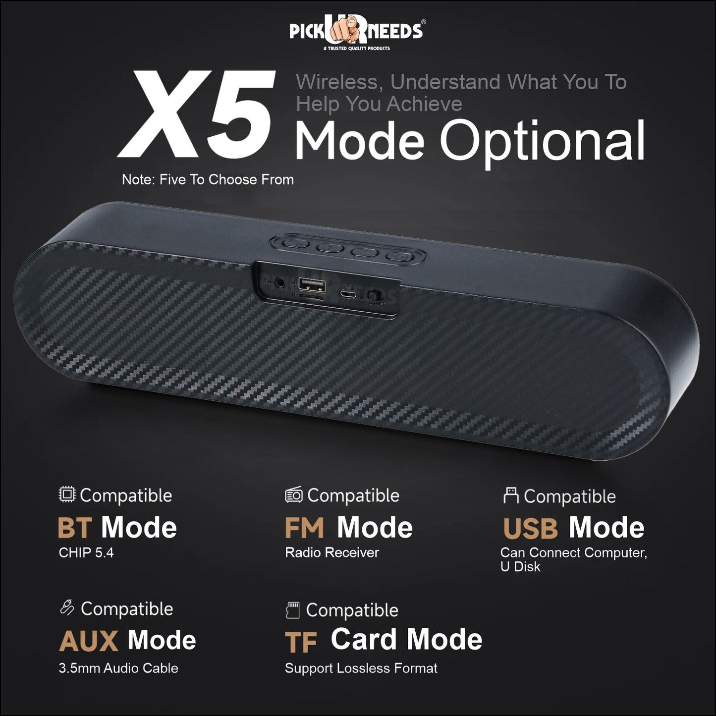 Pick Ur Needs Portable Bluetooth Speaker 1800mAh with RGB LED Lights | Wireless Speaker with USB, TF Card & AUX | Deep Bass Sound Bar for Home & Outdoor