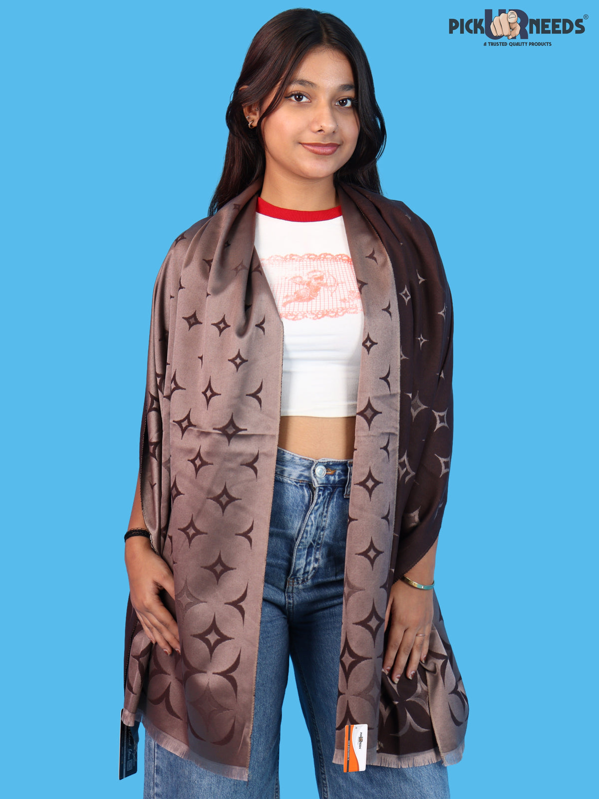 Pick Ur Needs Premium Womens 2-in-1 Reversible Shawl Stylish Printed Winter Shawls for Girls Soft Warm Woolen Stole