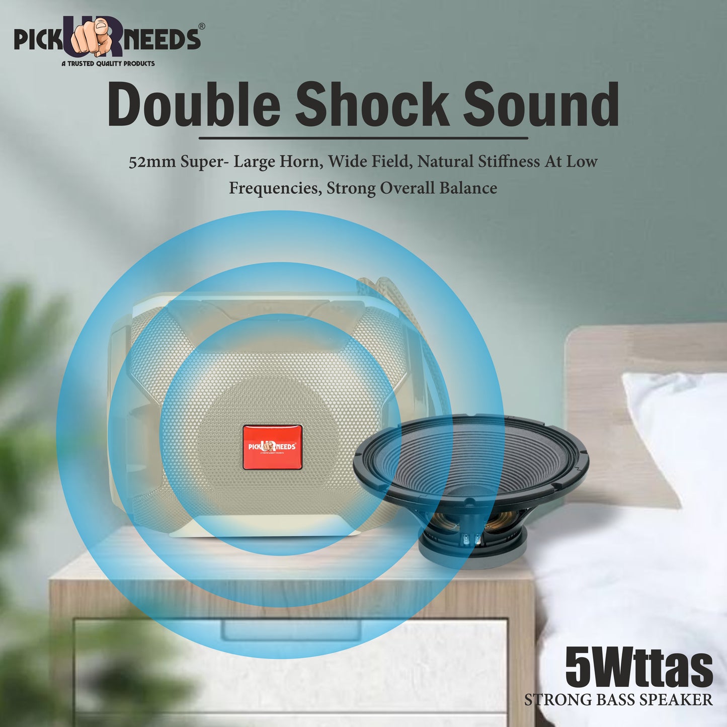 Pick Ur Needs Mega Bass Portable Wireless Bluetooth Speaker | Water Proof | Splash Proof | Premium Speaker Compatible with All Mobile Phone (Color AS PER Availability) 5 W Bluetooth Speaker