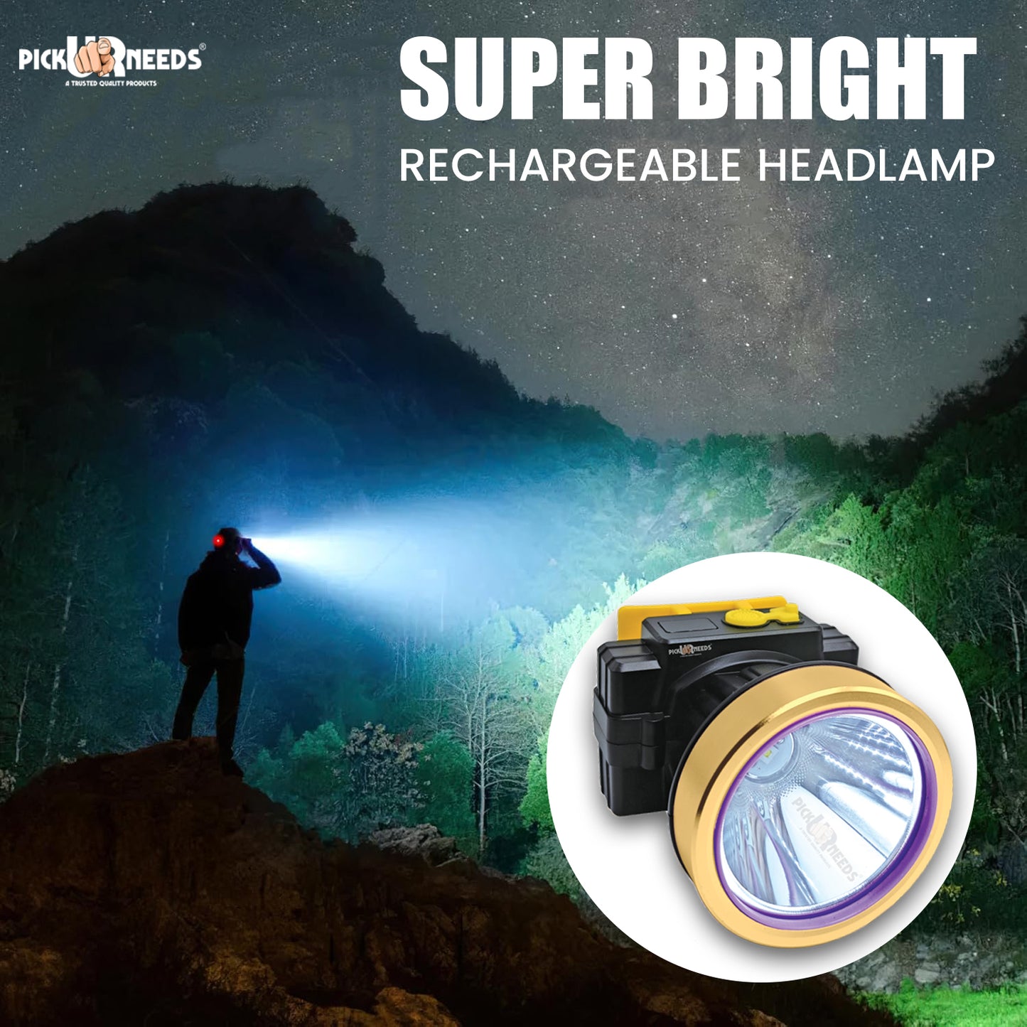 Pick Ur Needs 200W Laser Rechargeable Headlamp With Straps For Outdoor Usage 3600 mAh Battery 5 hrs Torch Emergency Light