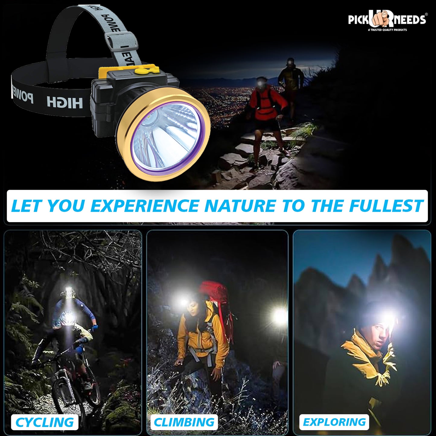 Pick Ur Needs 200W Laser Rechargeable Headlamp With Straps For Outdoor Usage 3600 mAh Battery 5 hrs Torch Emergency Light