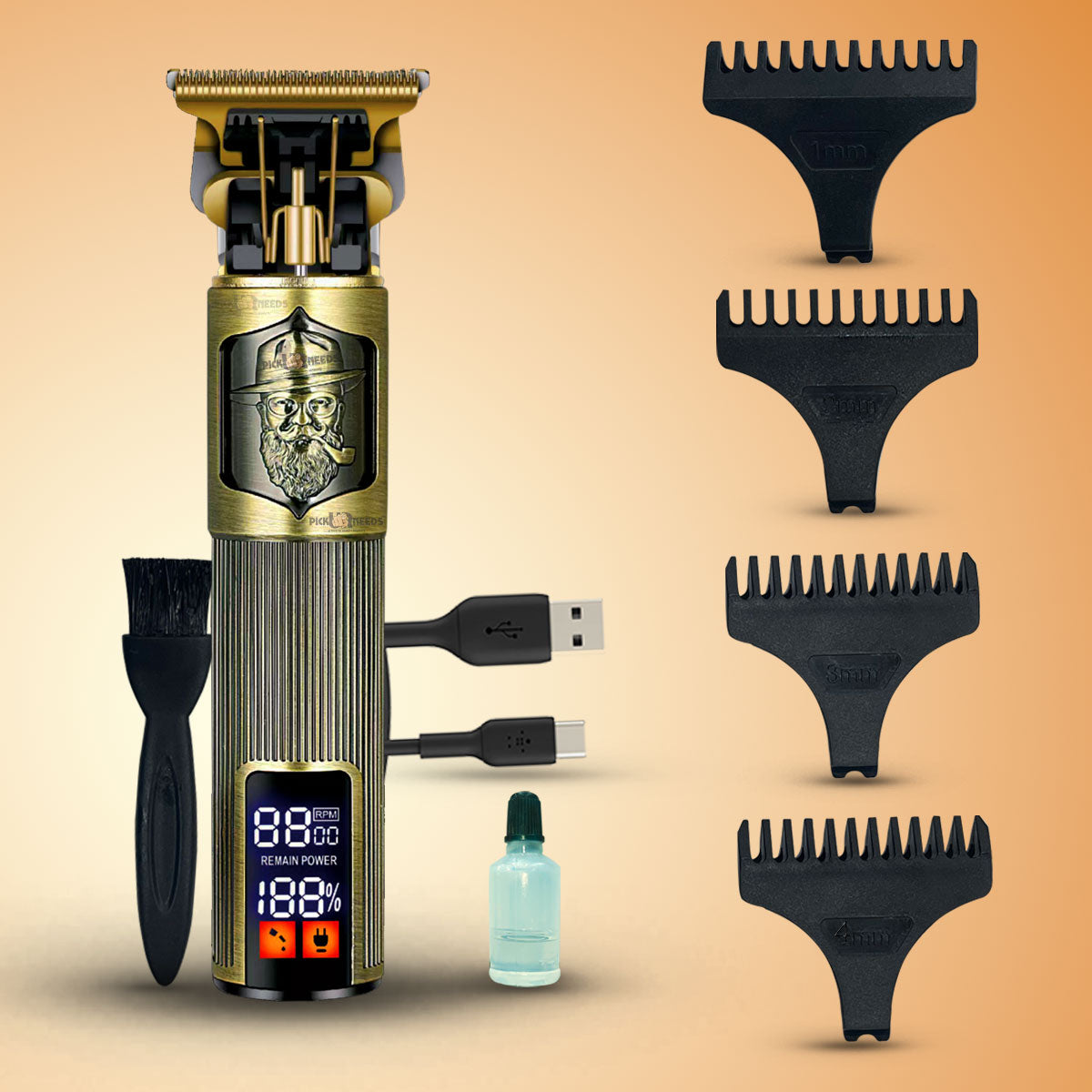 Pick Ur Needs Rechargeable Hair Trimmer/Shaver/Clippers For Men LCD With 3 Mode C Type Shaver For Men