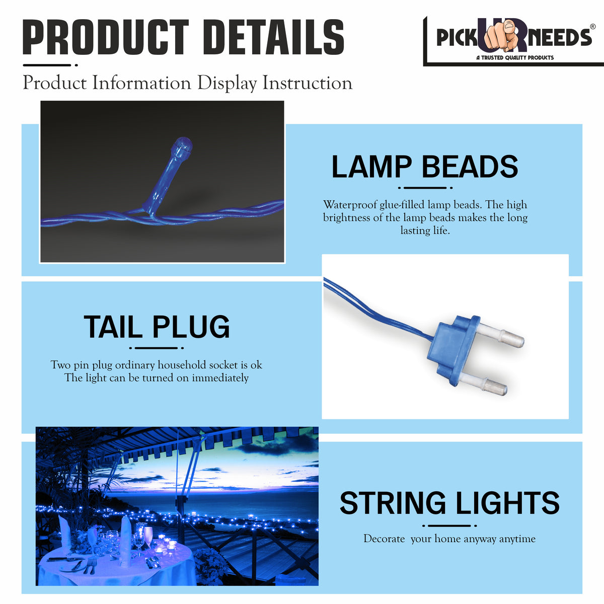 Pick Ur Needs 60 LEDs 15 m Steady String Rice Lights