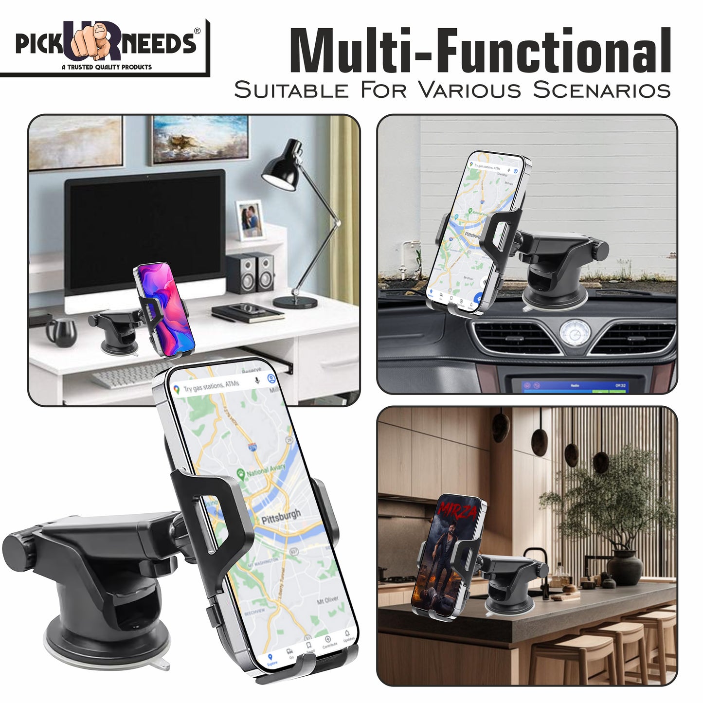 Pick Ur Needs Car Phone Holder With Extension Bracket 360 Degree Rotate Mobile Phone Stand