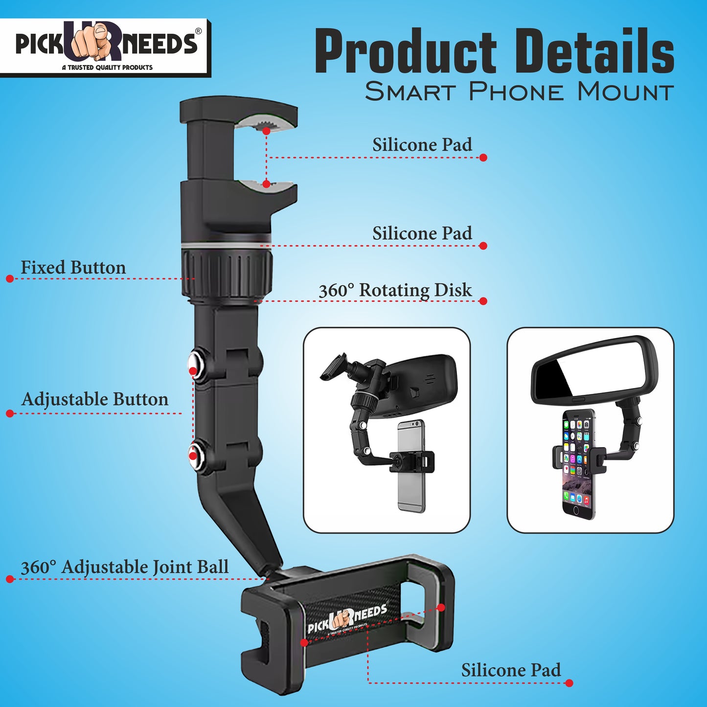 Pick Ur Needs Universal Clip Car Phone Holder Multi Joint Flexible Adjustments Mobile Holder