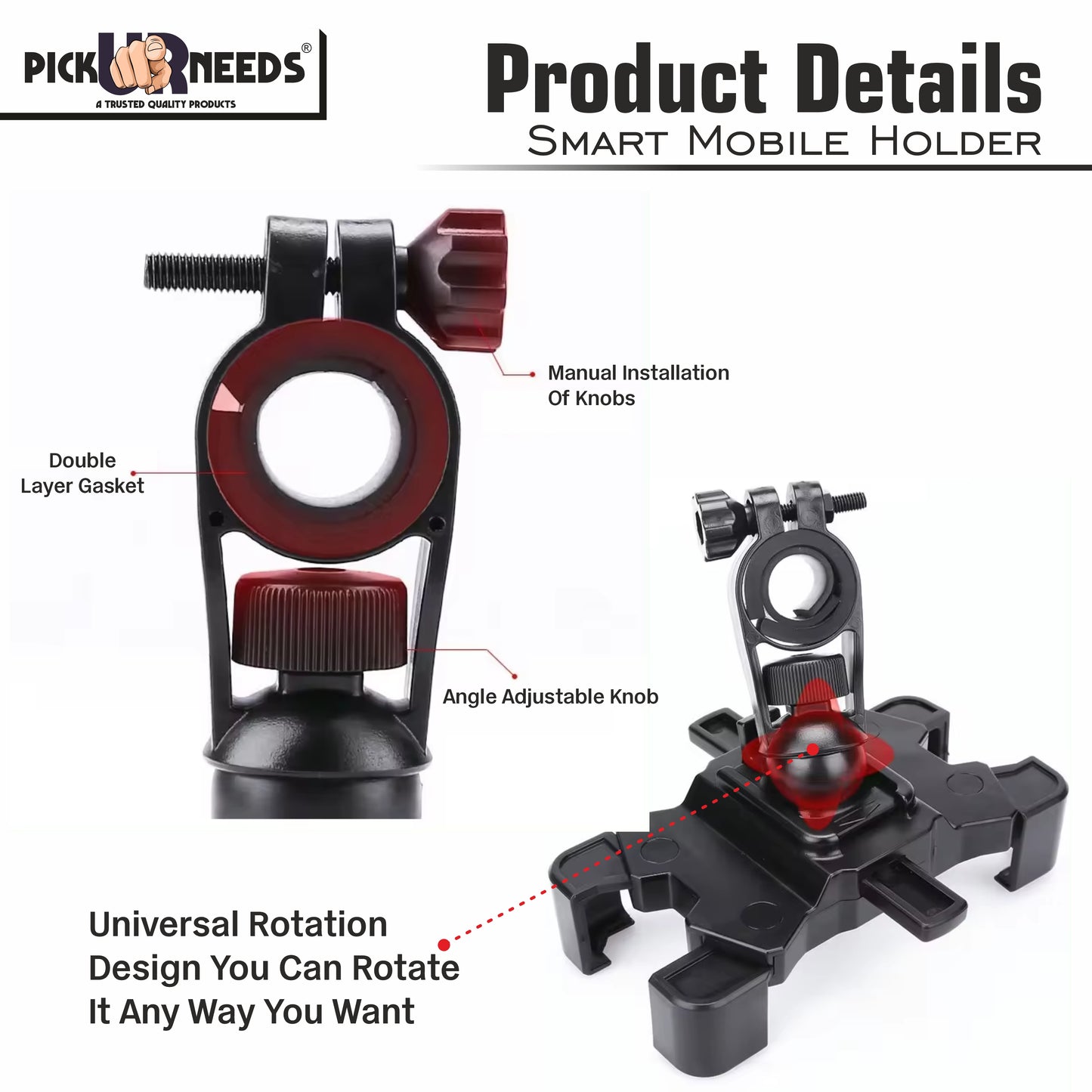 Pick Ur Needs Bike Mobile Phone Holder Universel Bracket 360° Rotate Compact  With Perfect Fit Mobile Holder