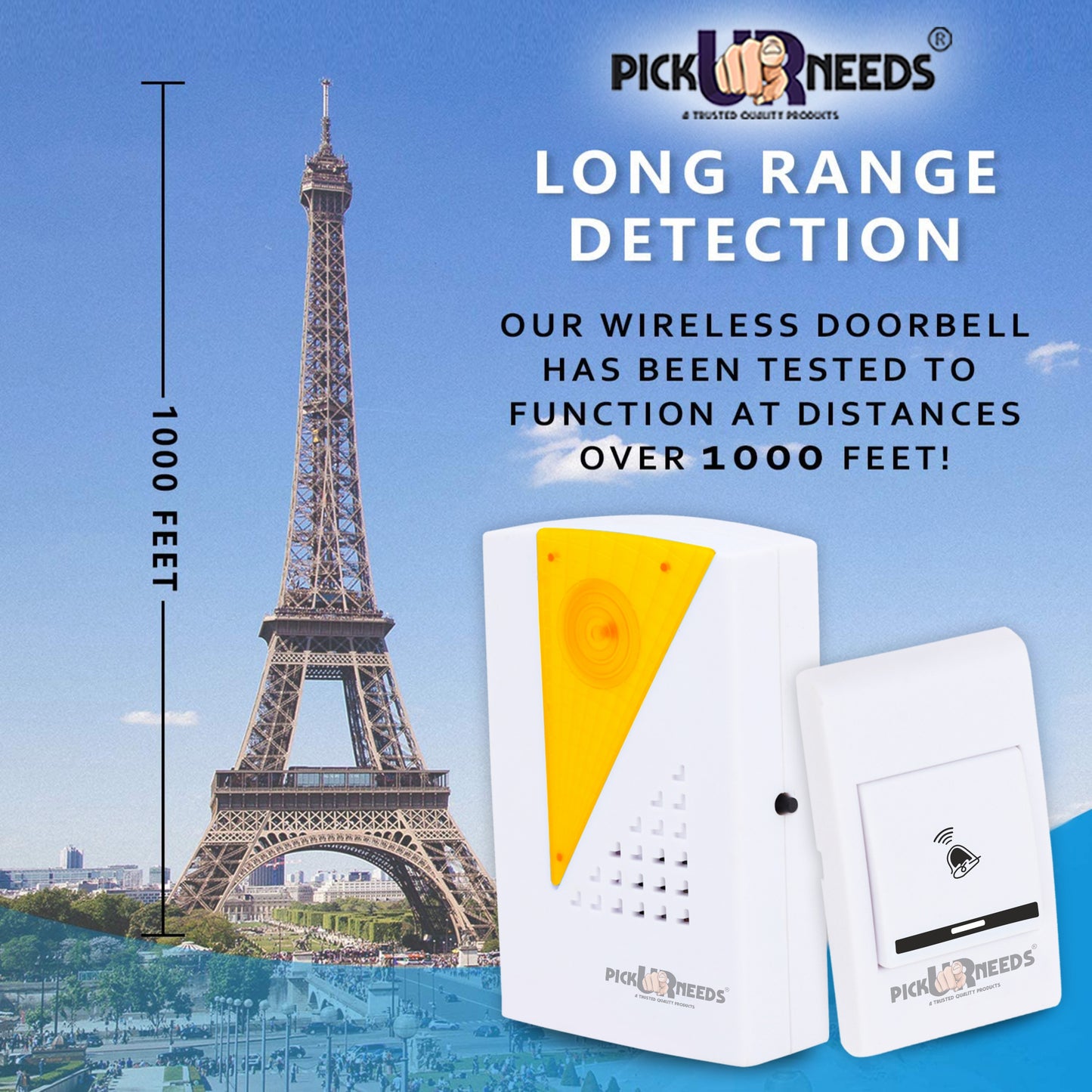Pick Ur Needs Wireless Long Range Doorbell Easy Adjustable Ringtones with Remote Door Wind Chimes for Multi Use