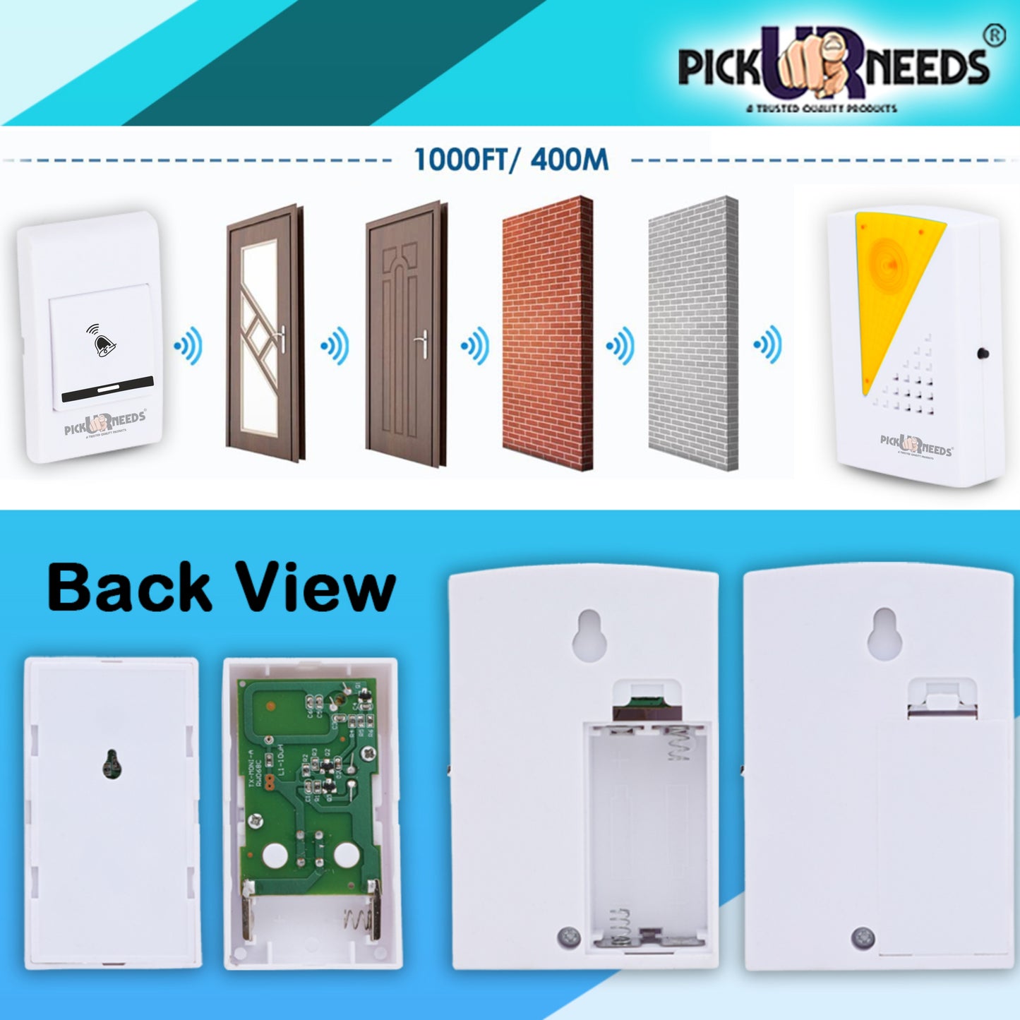 Pick Ur Needs Wireless Long Range Doorbell Easy Adjustable Ringtones with Remote Door Wind Chimes for Multi Use