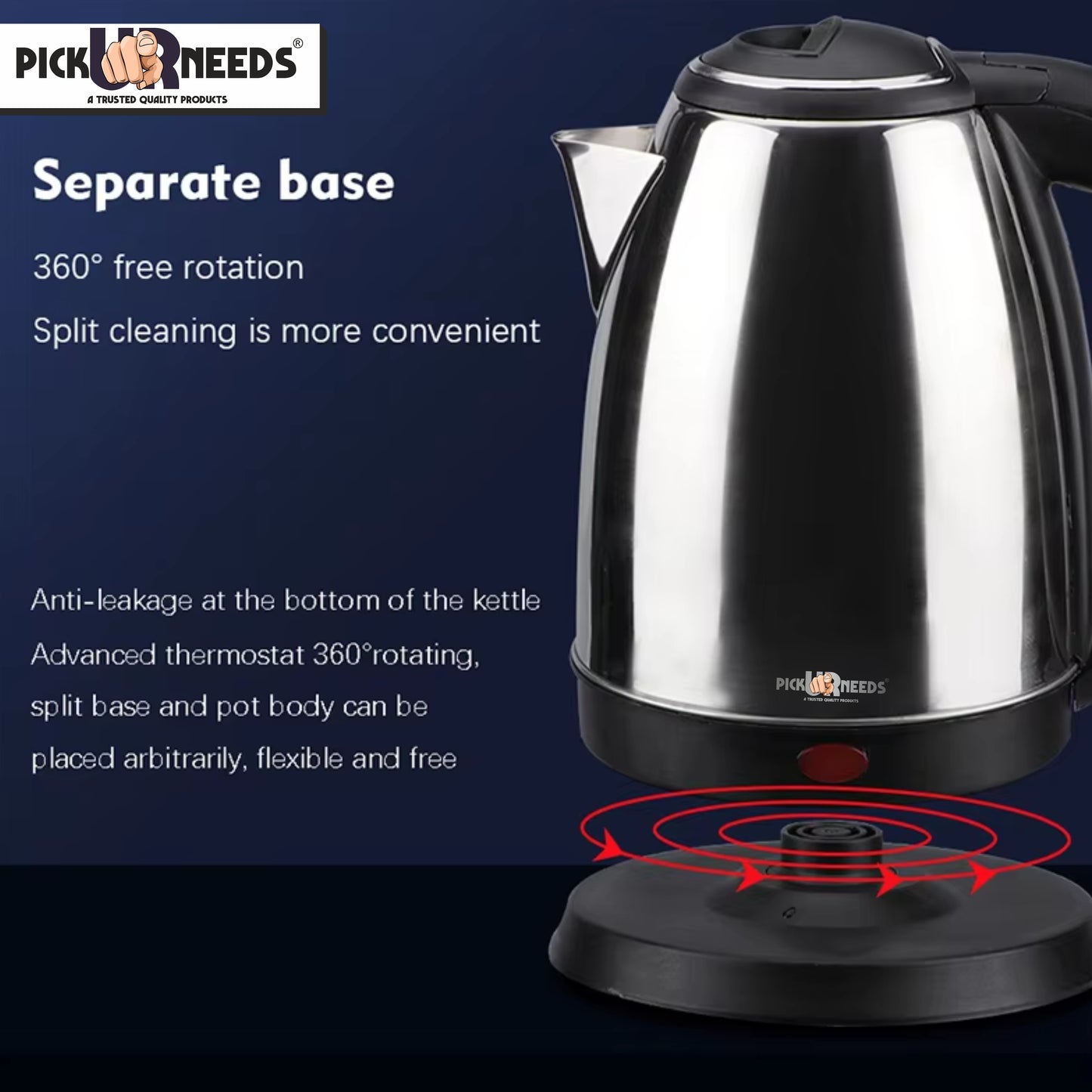 Pick Ur Needs Premium Stainless Steel Design Kettle 2000 Watt For Fast Boiling Tea/Coffee/Magggi Multi Cooking Electric Kettle (2 L, Black)