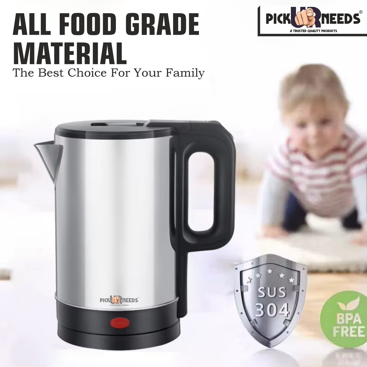 Pick Ur Needs Premium Stainless Steel Interior And Exterior With 360° Swivel Base 2000 Watts For Fast Boiling Electric Kettle 2 liter,